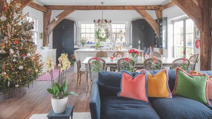 Sussex farmhouse colourful sofa and cushions