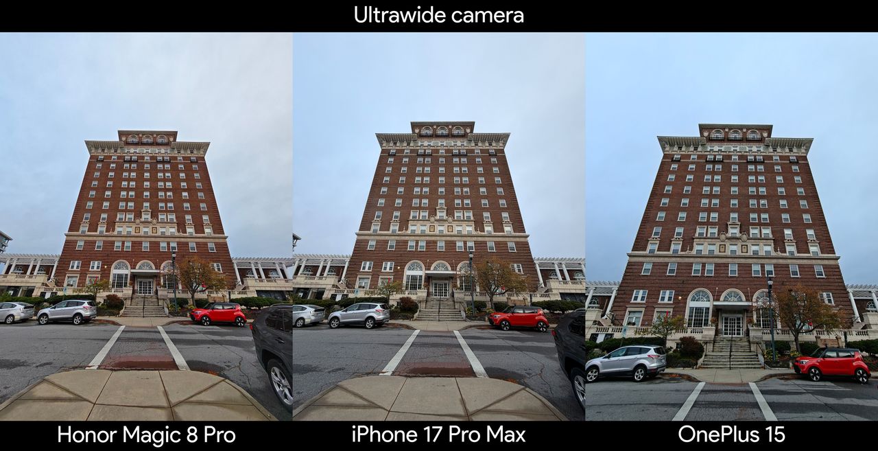 A camera sample using the ultrawide camera on an Honor Magic 8 Pro, OnePlus 15, iPhone 17 Pro Max