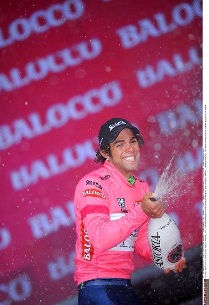 Michael Matthews (Orica-GreenEdge) quite pleased to be wearing the pink jersey