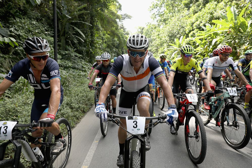 Lance Armstrong rides in the La Ruta de Los Conquistadores on November 3, 2018, in Limon, Costa Rica.