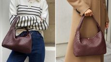 Two women carrying the Dune Deliberate bag in burgundy 