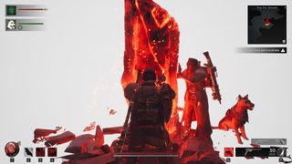 Players touching a huge, glowing red crystal in Remnant 2.