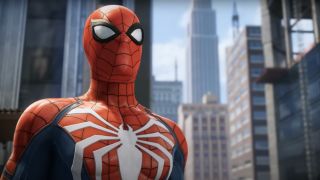 Spider-Man stands ready for action in New York in Marvel's Spider-Man.
