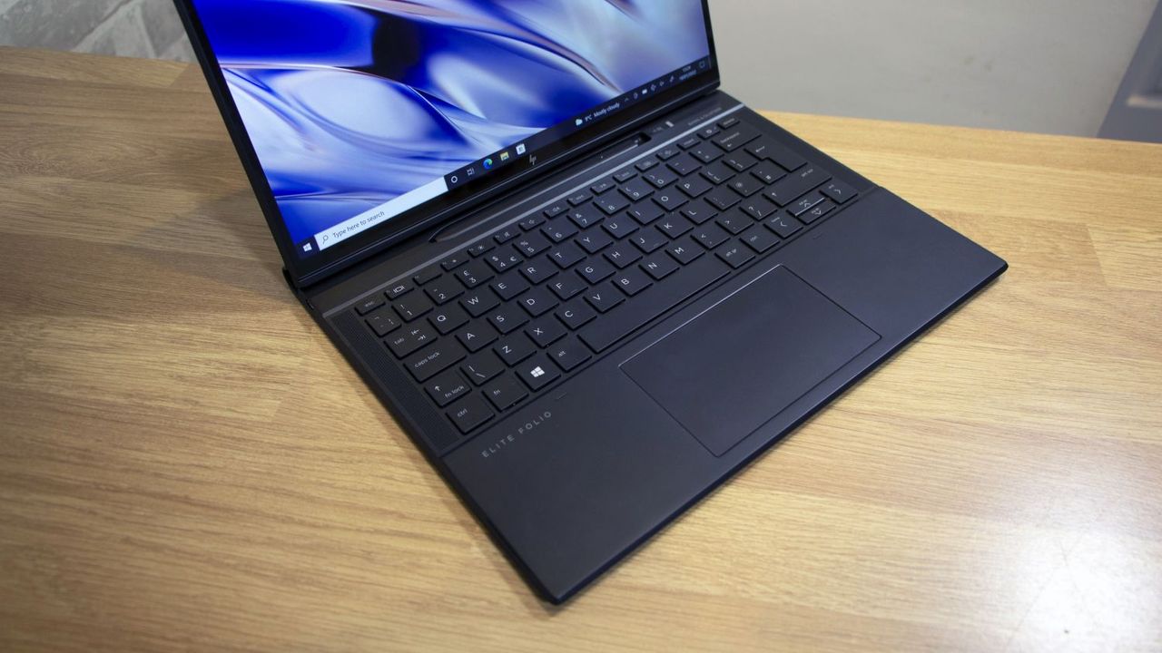 A photograph of the HP Elite Folio's keyboard