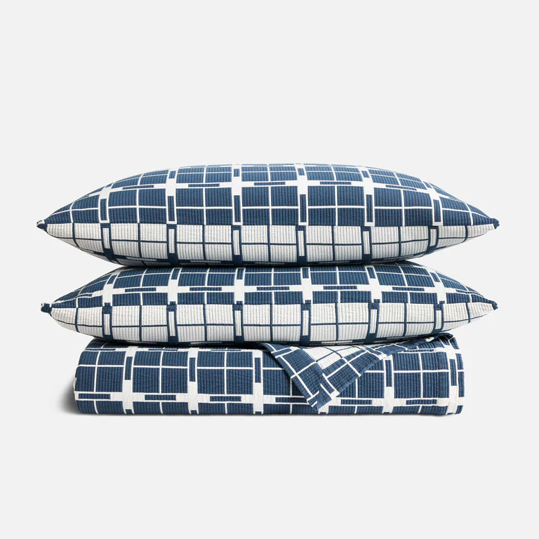 mid-century pattern navy quilt bedding set