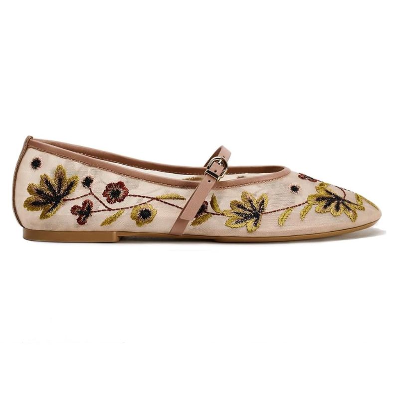 BAISOILIHA, Embroidered Floral Buckled Strap Flats