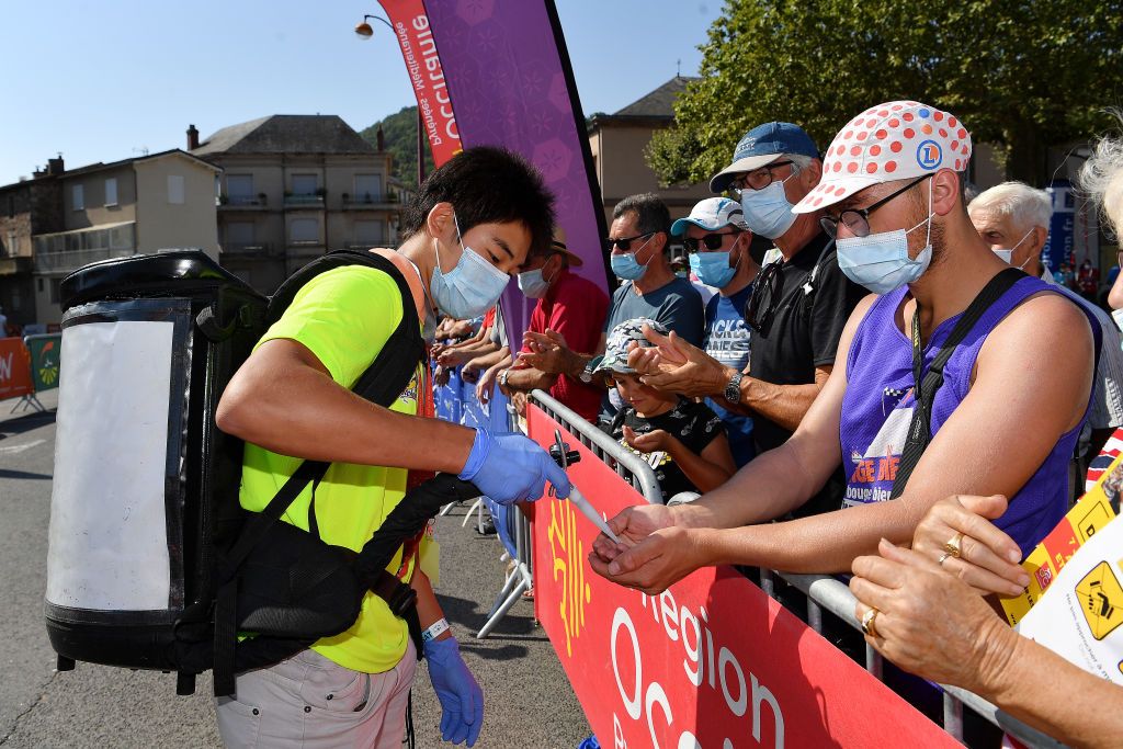 BEZIERS FRANCE AUGUST 01 Start Covid Safe measures Public Fans Detail view during the 44th La Route dOccitanie La Depeche du Midi 2020 Stage 1 a 187km stage from Saint Affrique to Cazouls ls Bziers RouteOccitanie RDO2020 on August 01 2020 in Beziers France Photo by Justin SetterfieldGetty Images