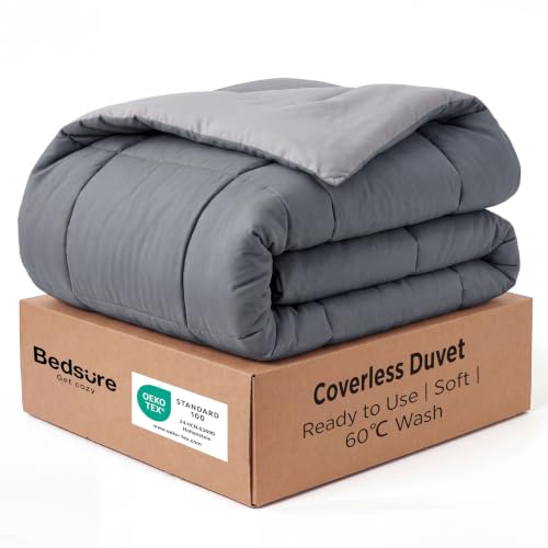 Bedsure Reversible Coverless Duvet Single - 135x200cm, Dark Grey/grey