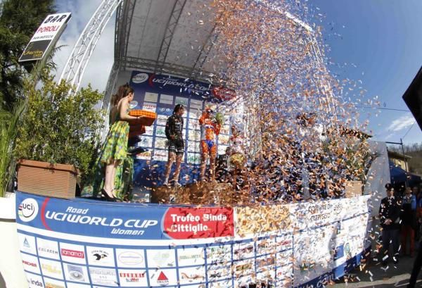 Marianne Vos celebrates on the podium