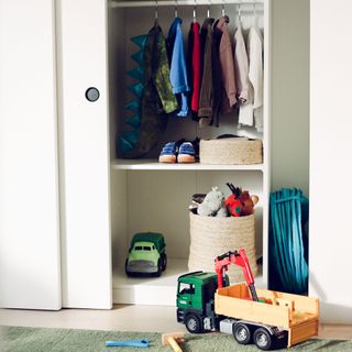 kids storage with clothes and toys