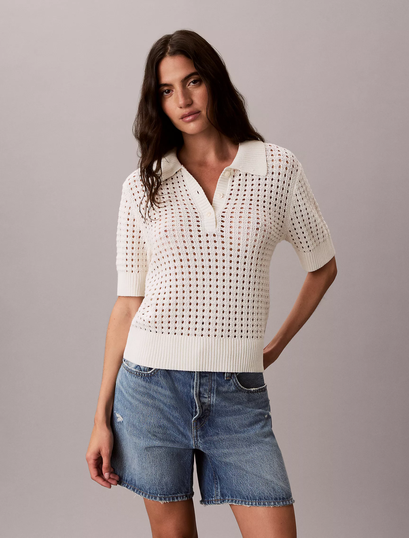 Open Stitch Sweater Polo