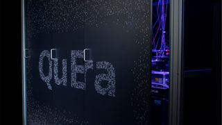 QuEra Computing logo and branding pictured on the company's Aquila 256-qubit quantum computer.