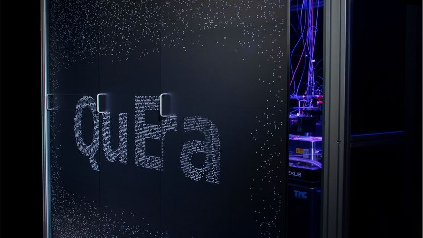 QuEra Computing logo and branding pictured on the company&#039;s Aquila 256-qubit quantum computer.