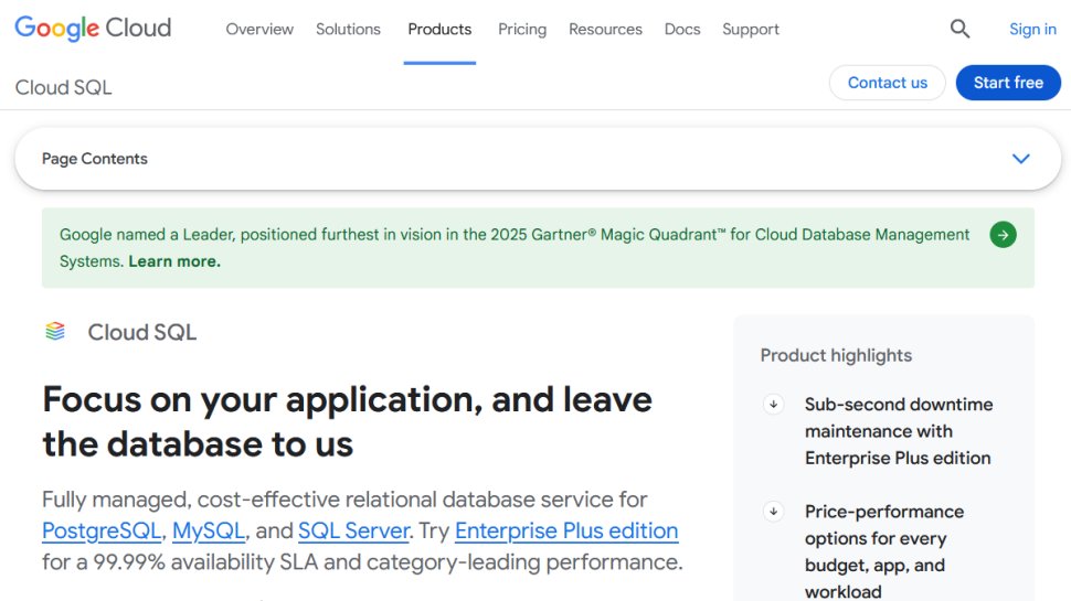 Google Cloud SQL website screenshot (March 2026).