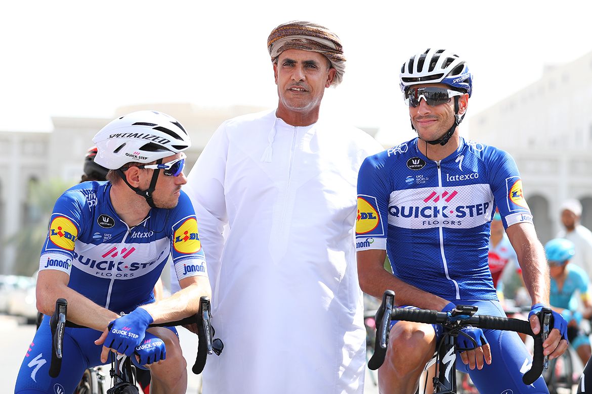 The Quick-Step Floors riders pose for a photo before the start