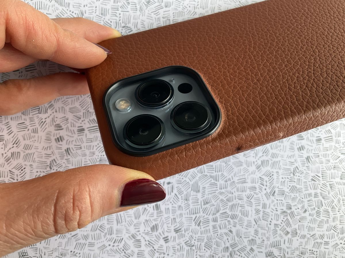 Woolnut Leather Case For Iphone With Magsafe Lifestyle Camera Closeup