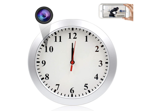 product shot of a spy camera wall clock