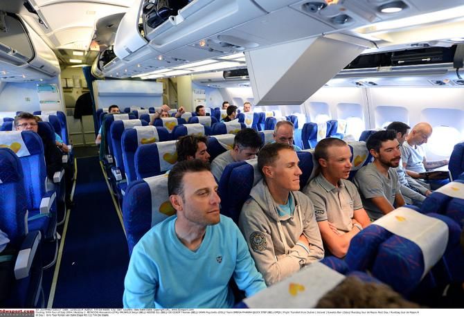 The Omega Pharma-Quickstep team takes up a few rows