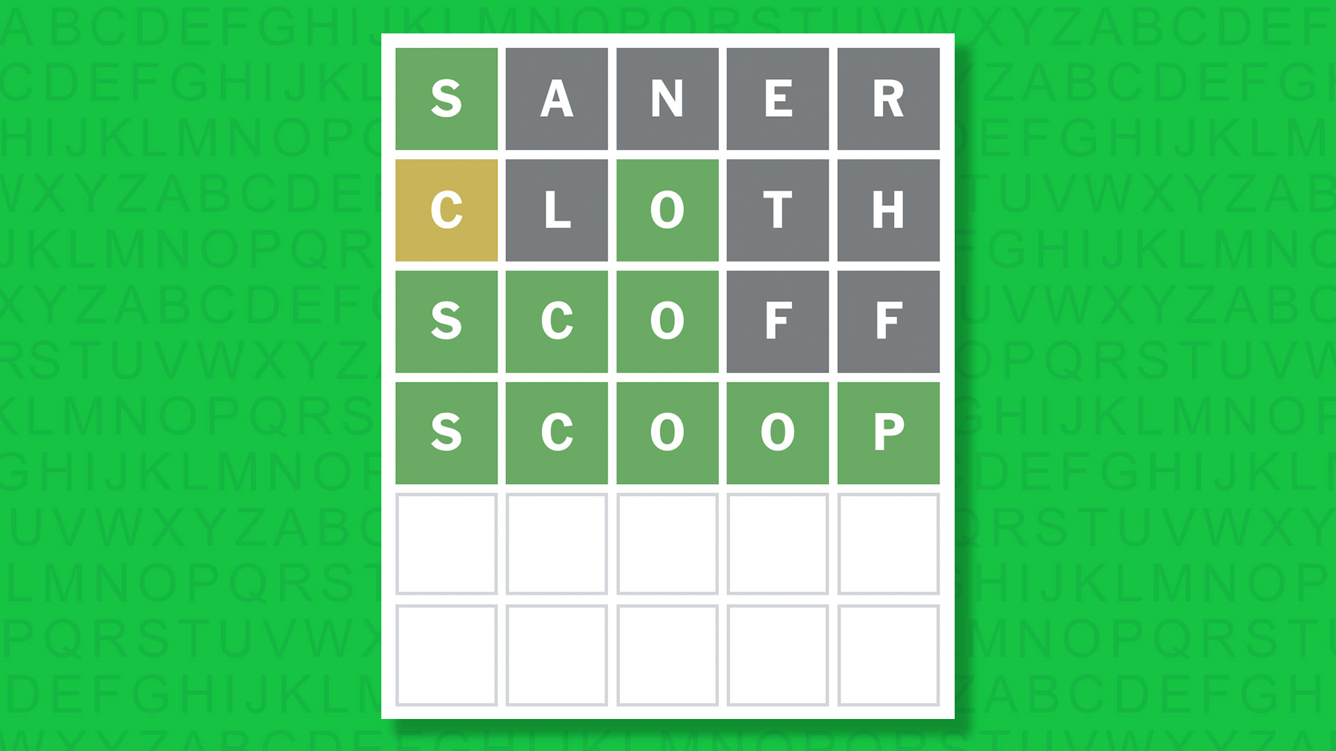 NYT Wordle answer for game 1834 on a green background