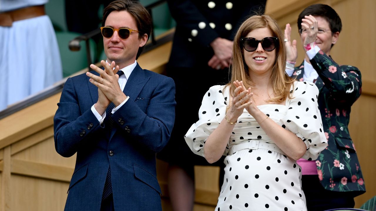 london, england july 08 edo mapelli mozzi and princess beatrice, mrs edoardo mapelli mozzi attend wimbledon championships tennis tournament at all england lawn tennis and croquet club on july 08, 2021 in london, england photo by karwai tangwireimage