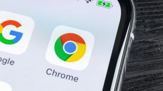 Google Chrome logo displayed on an iPhone X screen