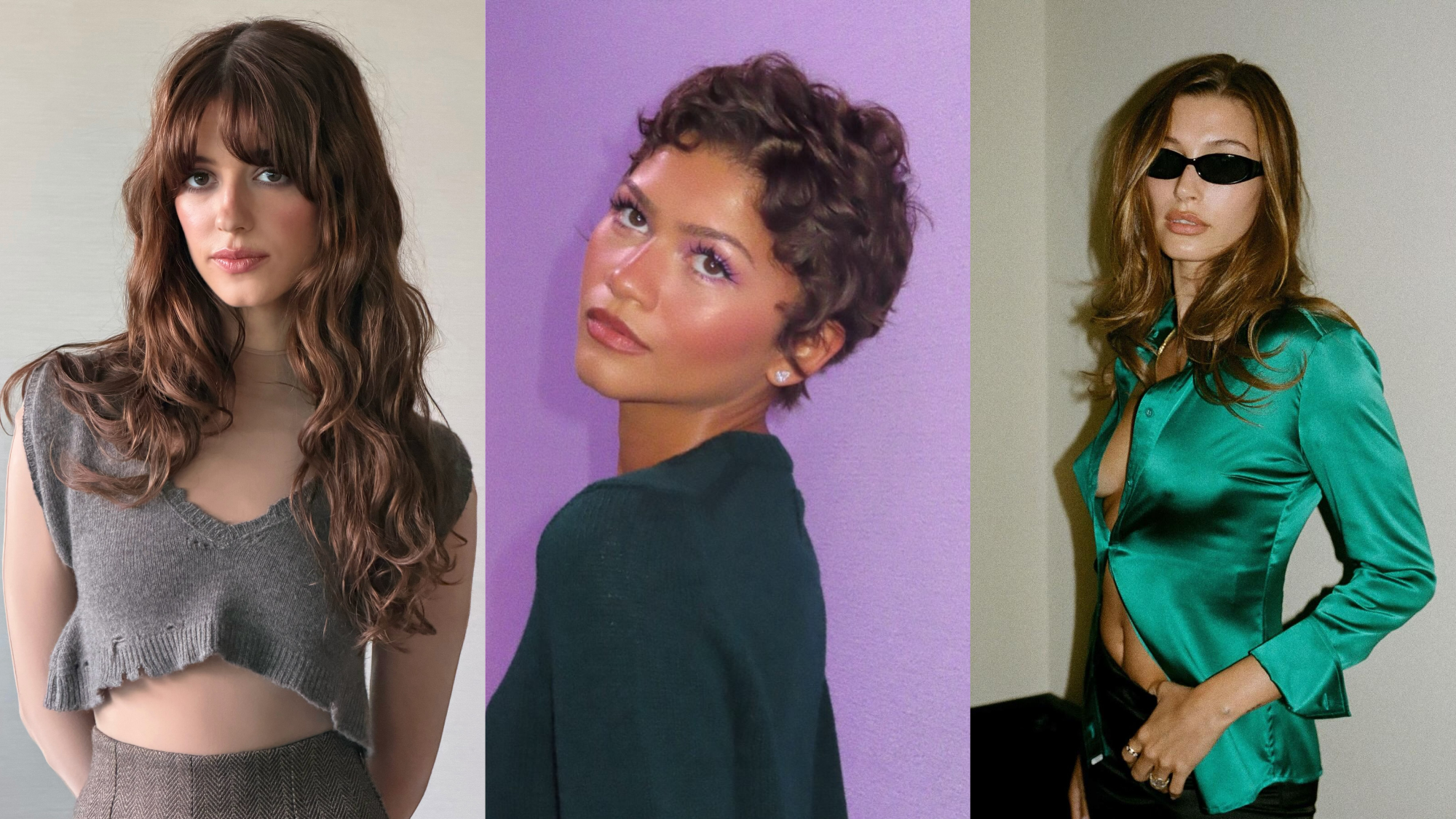 daisy edgar jones, zendaya and hailey bieber with dark hair and highlights