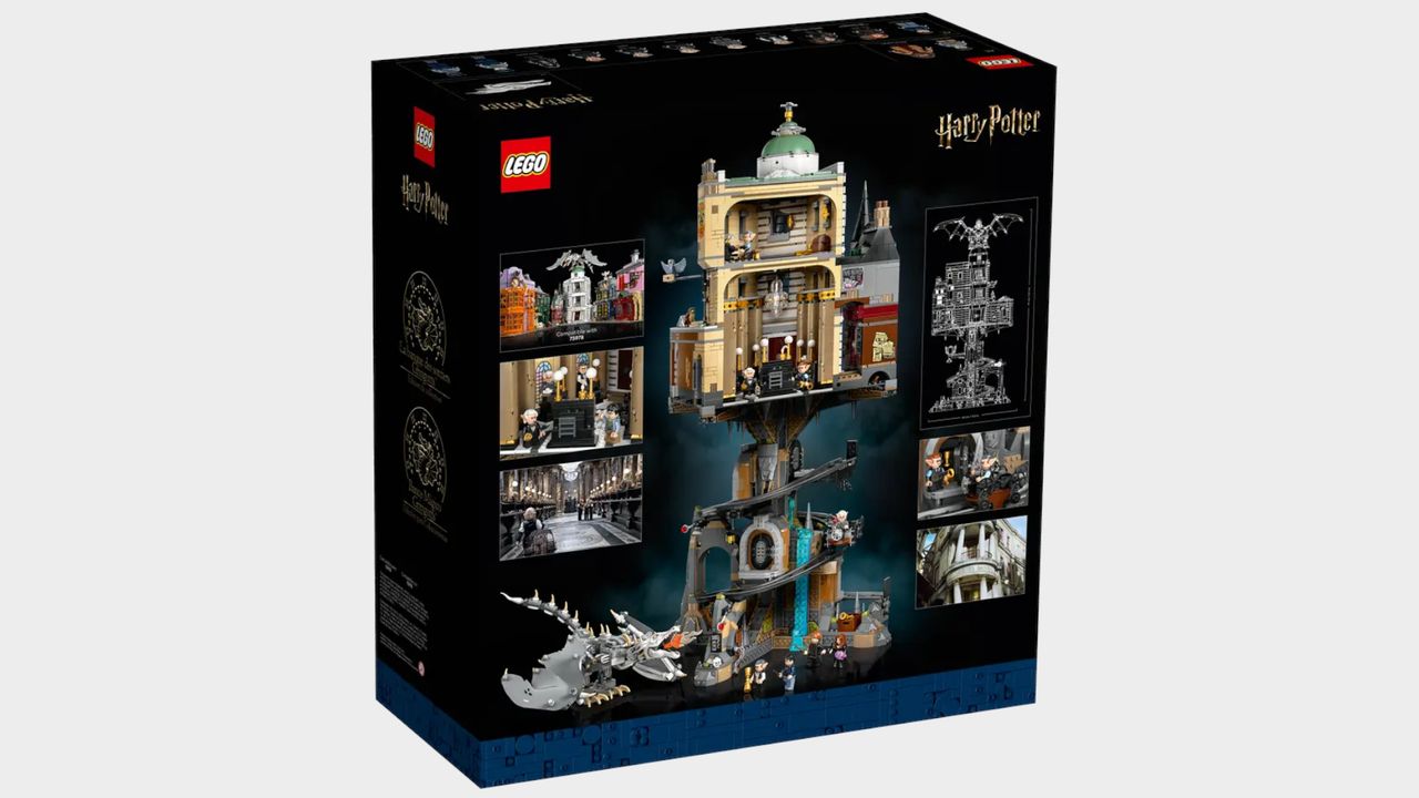 Lego Gringotts Bank on a plain background