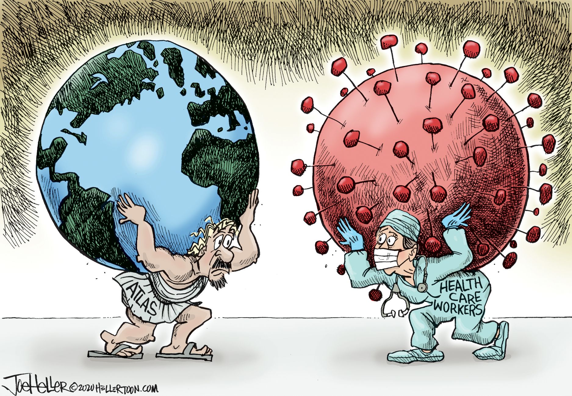 Editorial Cartoon World Atlas Earth Coronavirus healthcare workers ...