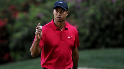 Tiger Woods wearing the red shirt during the 2010 Masters at Augusta National