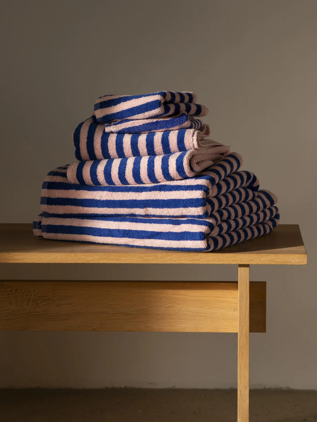 A stack of blue and pink towels from Bongusta