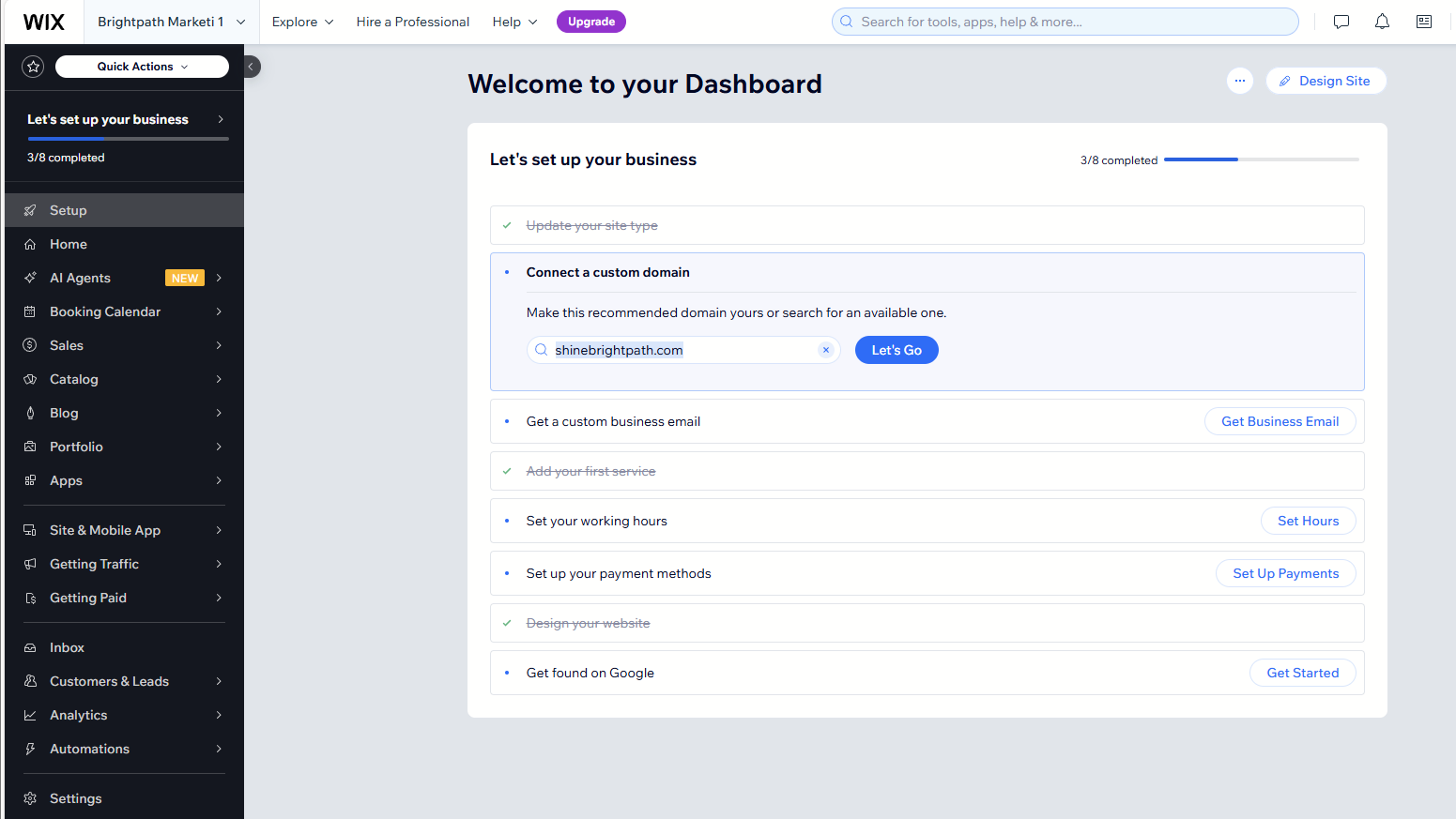 Essential pre-launch checklist, including Wix Domain Registration.