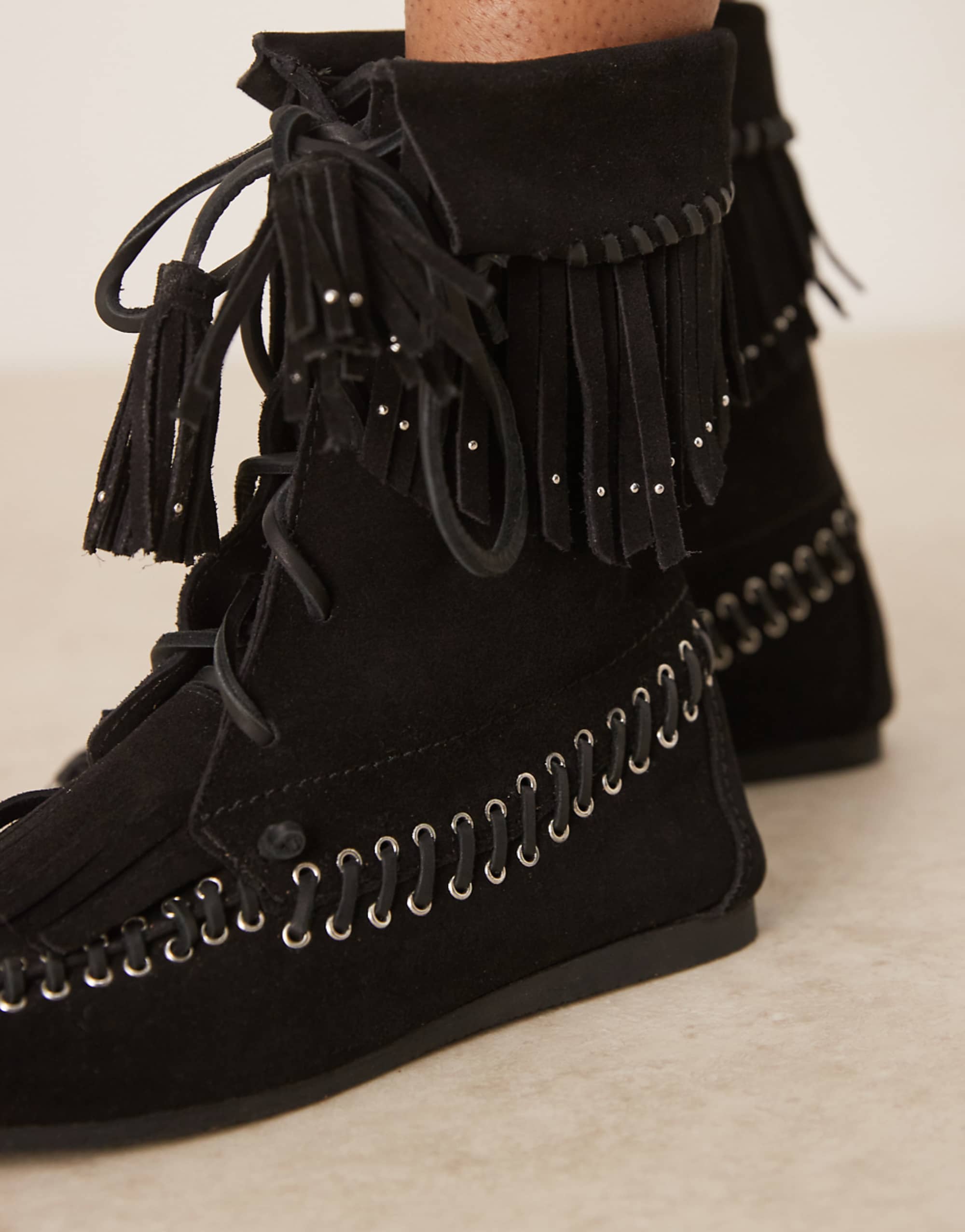 Asos Design Anais Fringe Ankle Boots in Black Suede