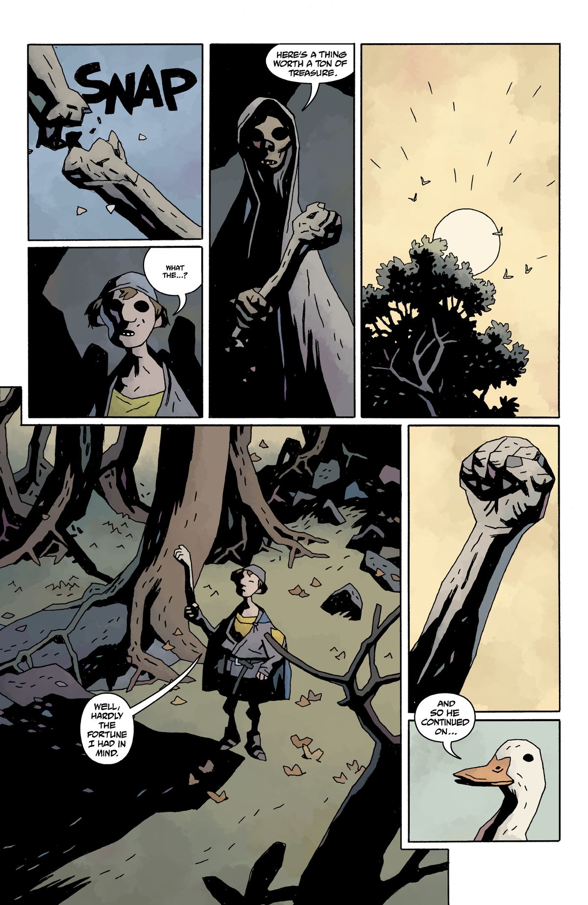 Mike Mignola, Bowling With Corpses; pages from a comic book with zombies and vampires