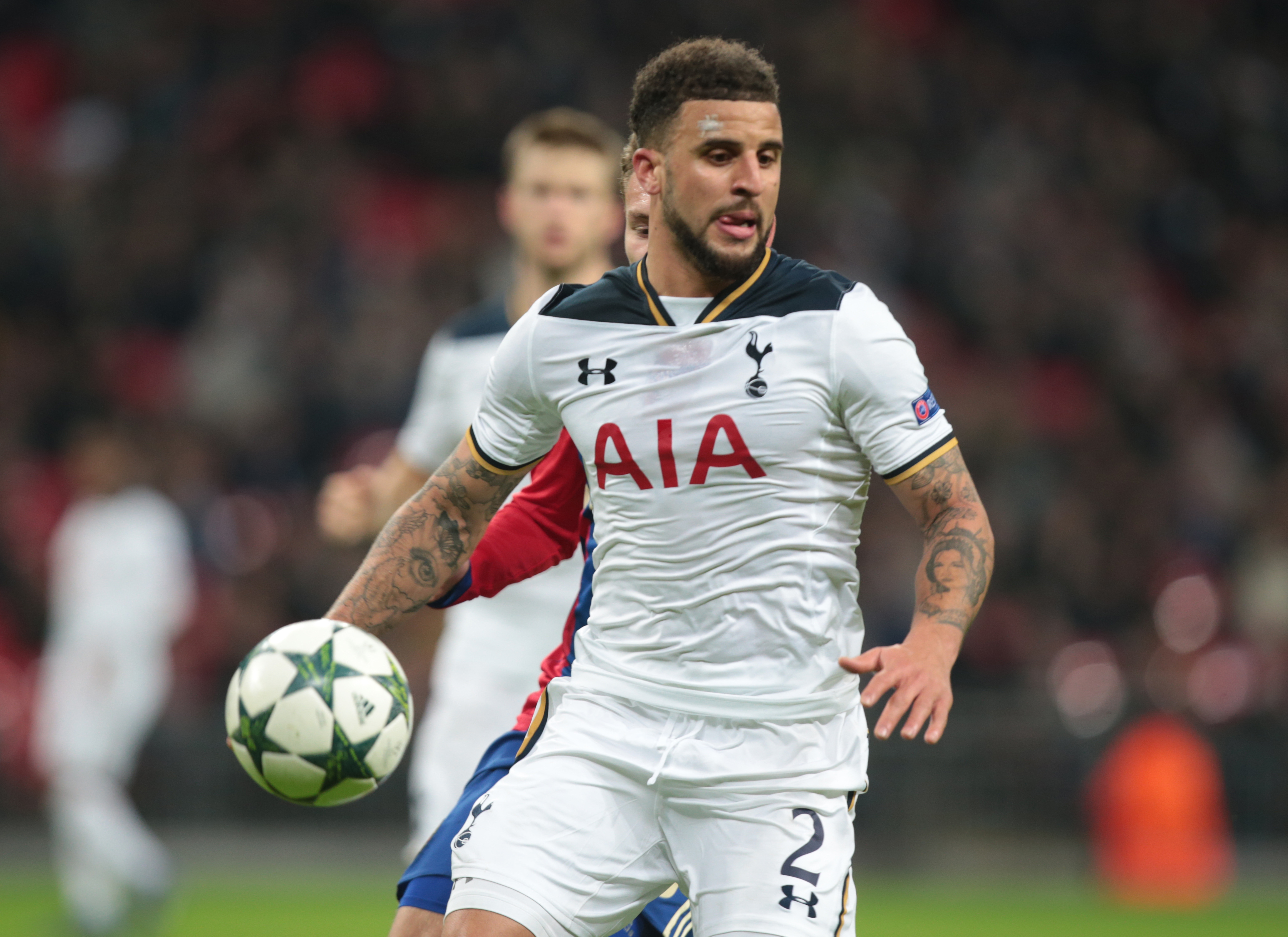 Kyle Walker in action for Tottenham in a Champions League game against CSKA Moscow in 2016.
