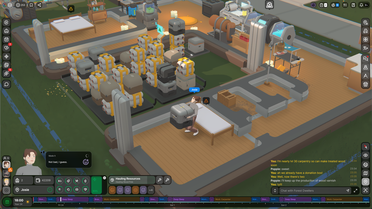 Screenshots from the game Seed showing Josephine Watson's Seedling hauling goods