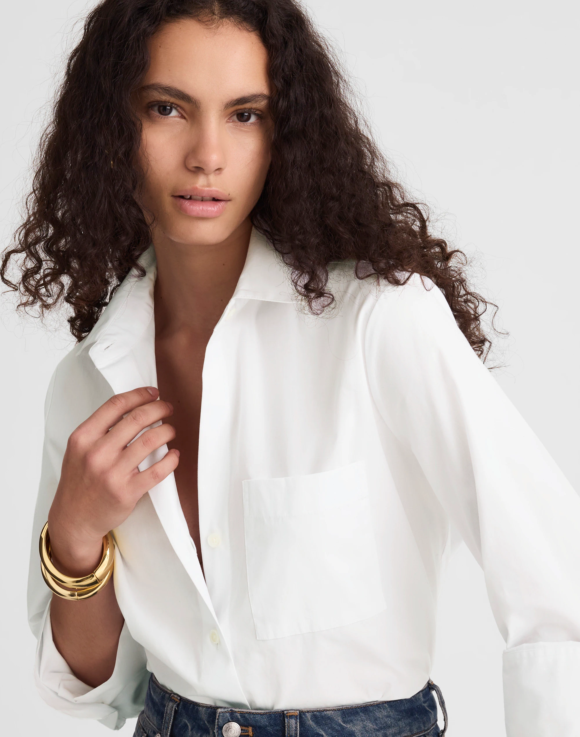 Poplin Easy Y-Neck Button-Up Shirt