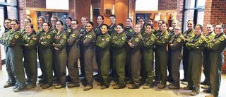 A group of the female missileers at Minot Air Force base before going out on an all-woman alert.