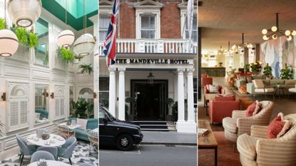 A composite image of three different affordable luxury hotels in London