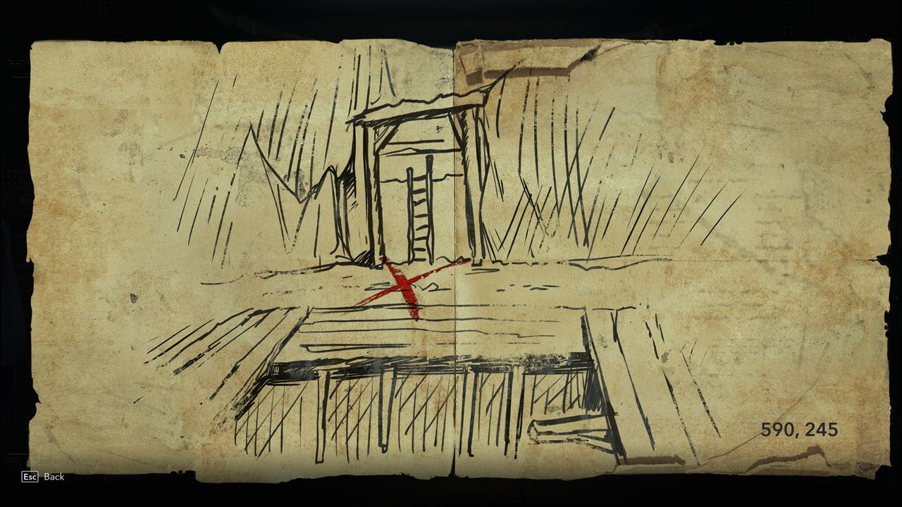 Black Flag treasure maps: A hand-drawn map leading to buried treasure.