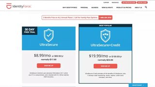 IdentityForce's webpage sharing pricing information