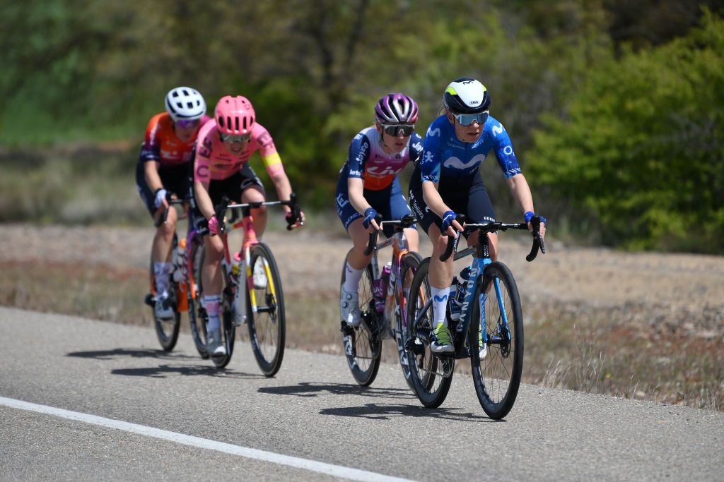 VINUESA SPAIN MAY 03 Mareille Meijering of The Netherlands and Movistar Team competes during the 10th La Vuelta Femenina 2024 Stage 6 a 1321km stage from Tarazona to La Laguna Negra Vineuesa 1722m UCIWT on May 03 2024 in Vineuesa Spain Photo by Alex BroadwayGetty Images