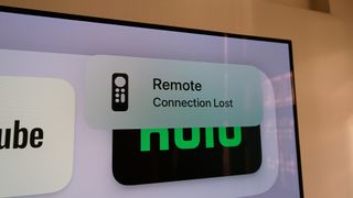 A Remote connection lost message appears on the Apple TV 4K home screen.