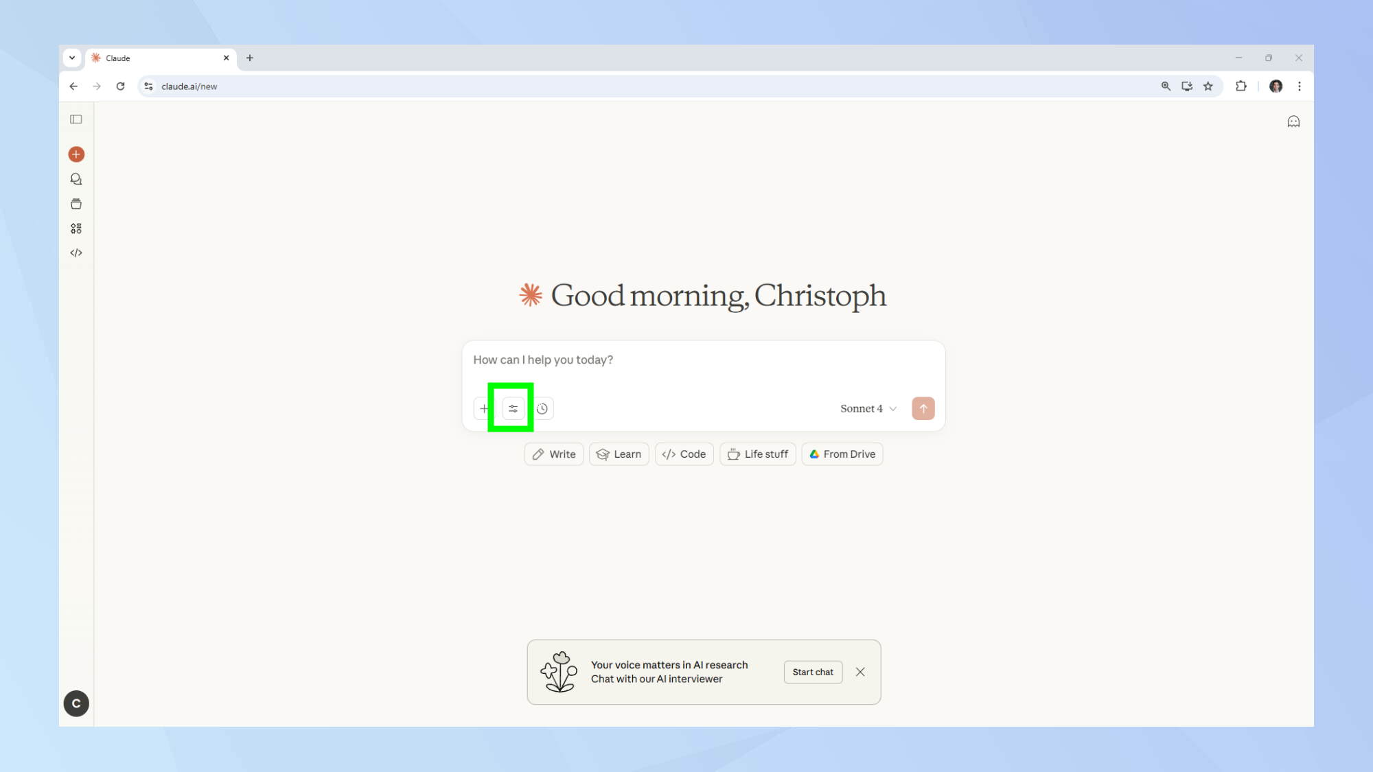 Claude search button