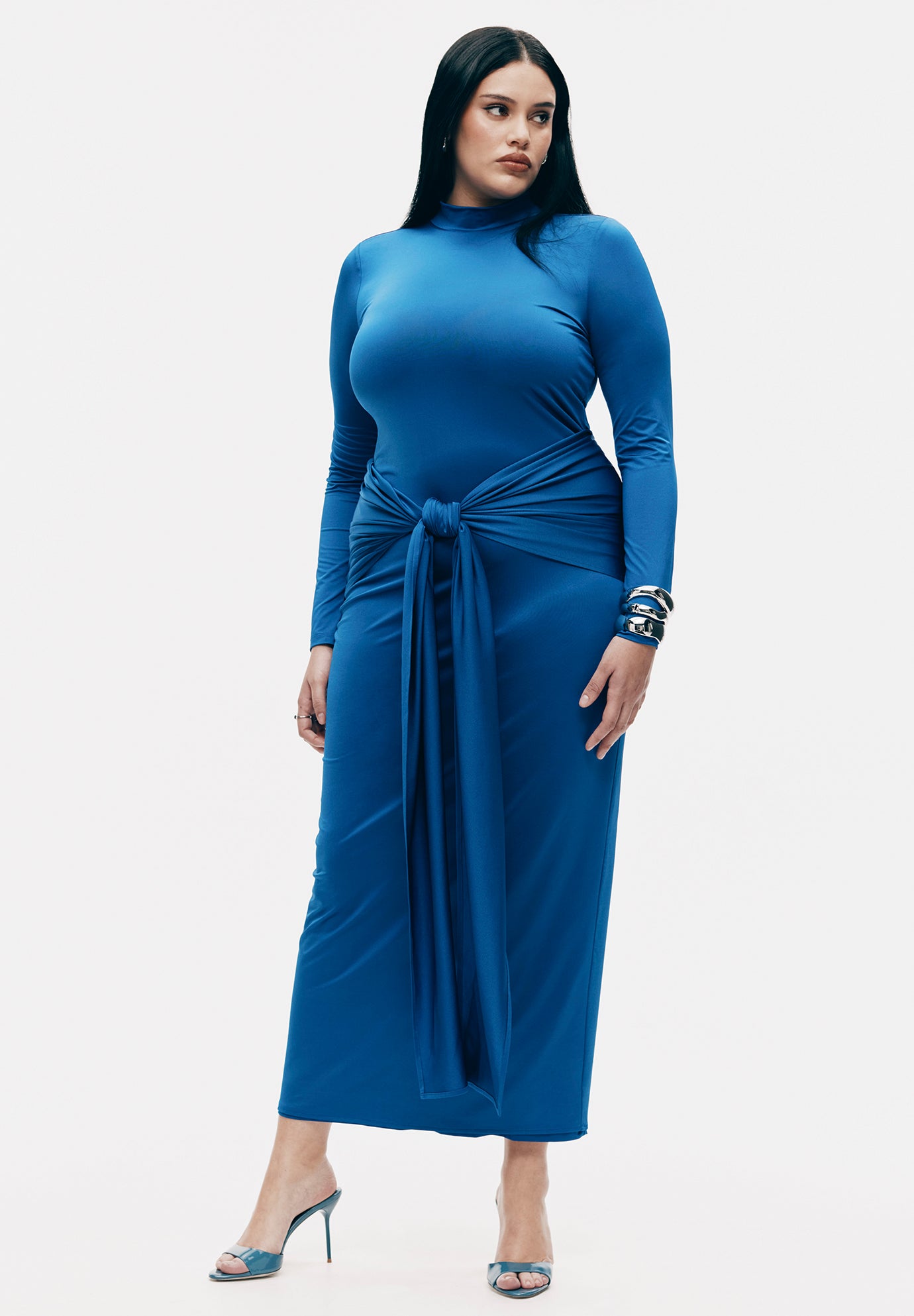 Tie Front Mock Neck Maxi Dress