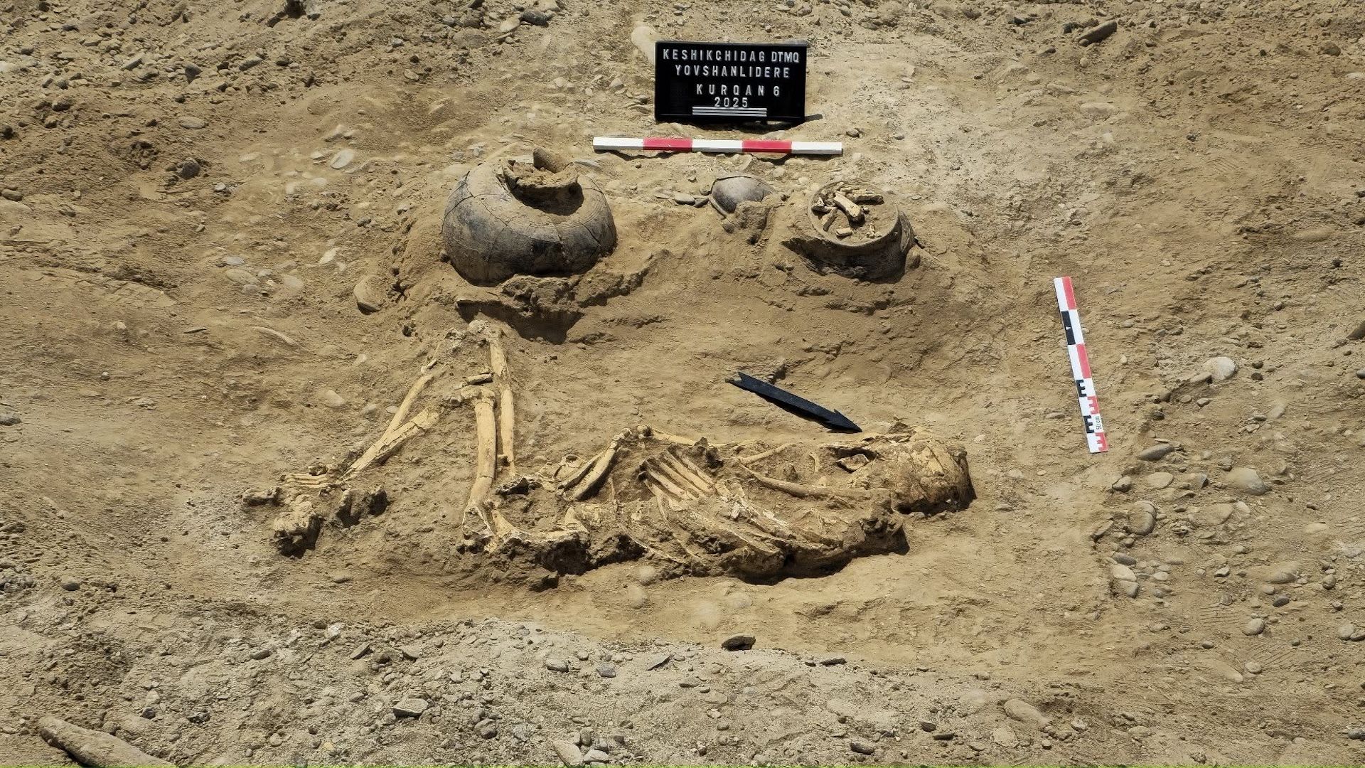 3,800-year-old burial of tall warrior buried with 4-pronged