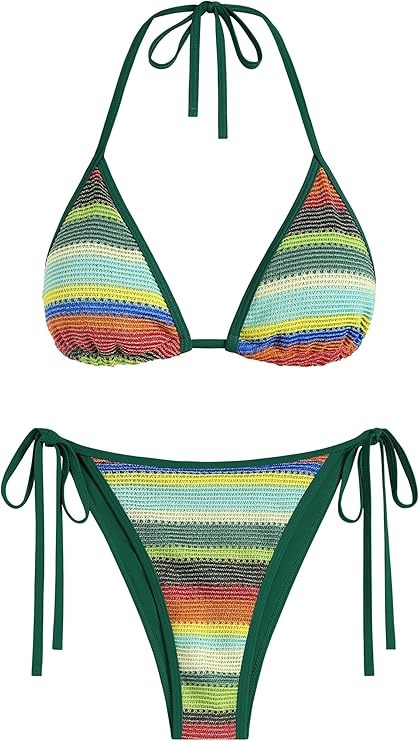 ZAFUL, Colorblock Stripes Triangle Bikini Set