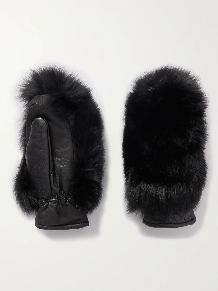 Hill Faux Fur and Padded Leather Mittens