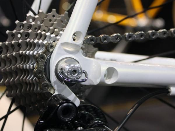Pegoretti's new dropout design features scalloped joints and two brazed-in cylinders fully piercing both stays.