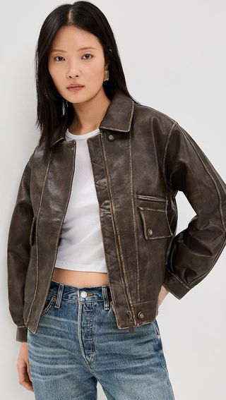 Moon River Neck Collar Faux Leather Jacket