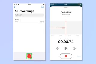 The voice memo app on iPhone